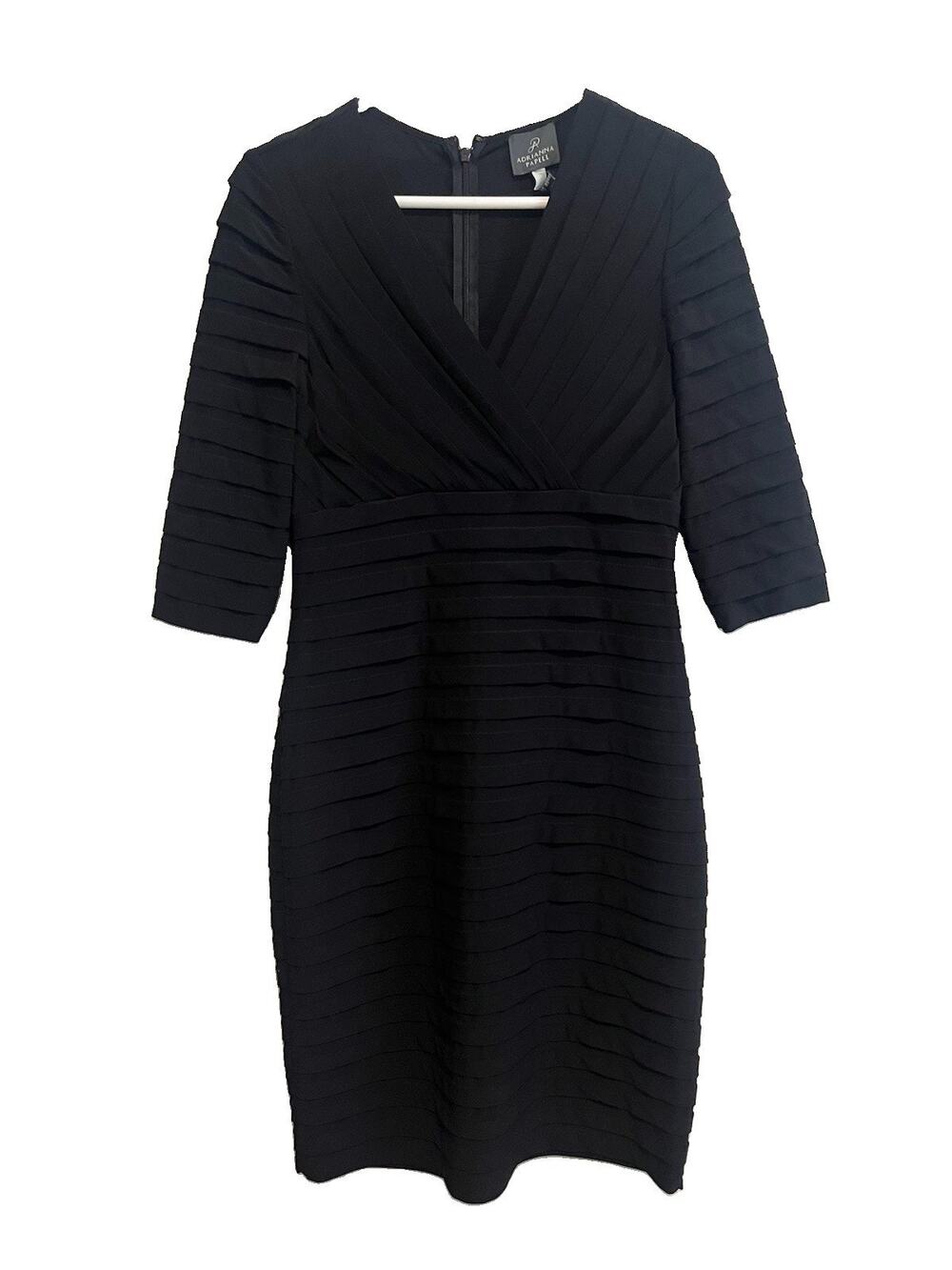Adrianna Papell Dress 12 Black Pintuck Pleated Sheath Cocktail NWT Evening Wear